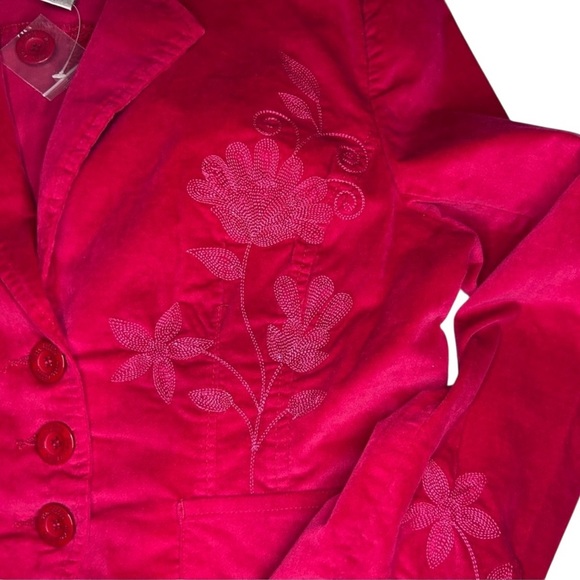 Live a Little Pink Velvet Embroidered Floral Blazer Jacket M Y2K Western Boho - Picture 8 of 13